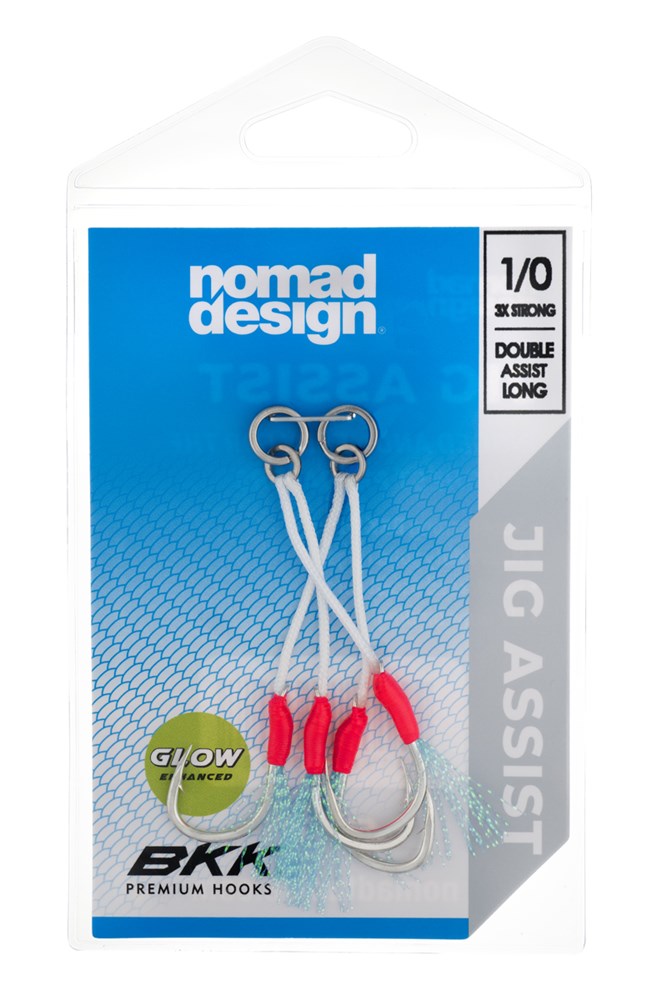 Nomad Design Jig Assist Hooks - Long Double 3X Strong Pink - 1/0