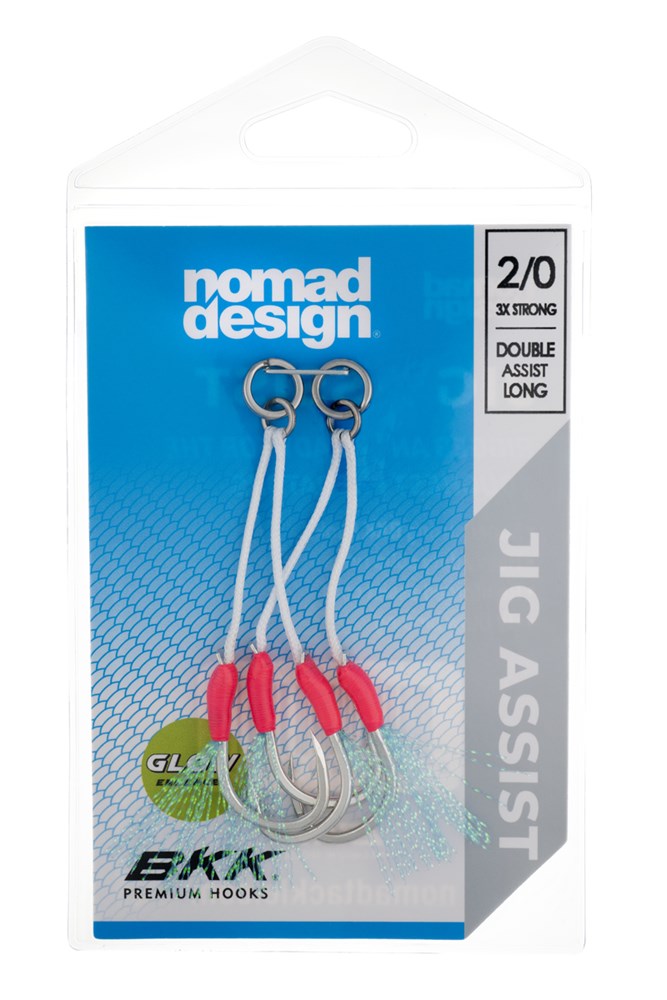 Nomad Design Jig Assist Hooks - Long Double 3X Strong Pink - 2/0
