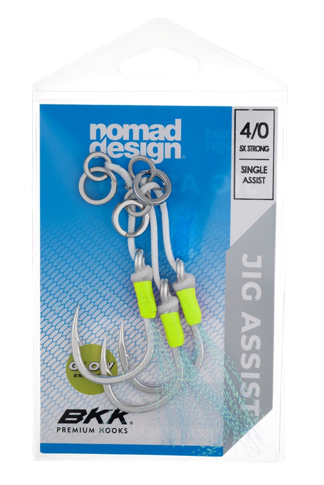Nomad Design Jig Assist Hooks - Single 5X Strong Chartreuse - 4/0