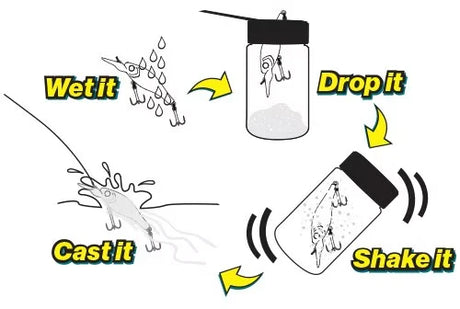 Animated still of Berkley Gulp! Slime being applied to fishing bait, demonstrating its effectiveness