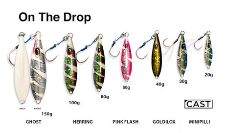 Variety of Cast Jigs on display, highlighting the range of options for anglers looking to enhance their jig fishing techniques