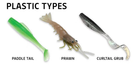 A selection of soft plastic lures used for fishing, with expert insights from Brett Wilson on techniques and tips for mastering soft plastics fishing