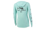 Pelagic Womens Ultratek Hooded Shirt Gyotaku Turquoise