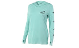 Pelagic Womens Ultratek Hooded Shirt Gyotaku Turquoise