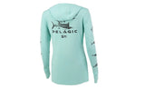 Pelagic Womens Ultratek Hooded Shirt Gyotaku Turquoise