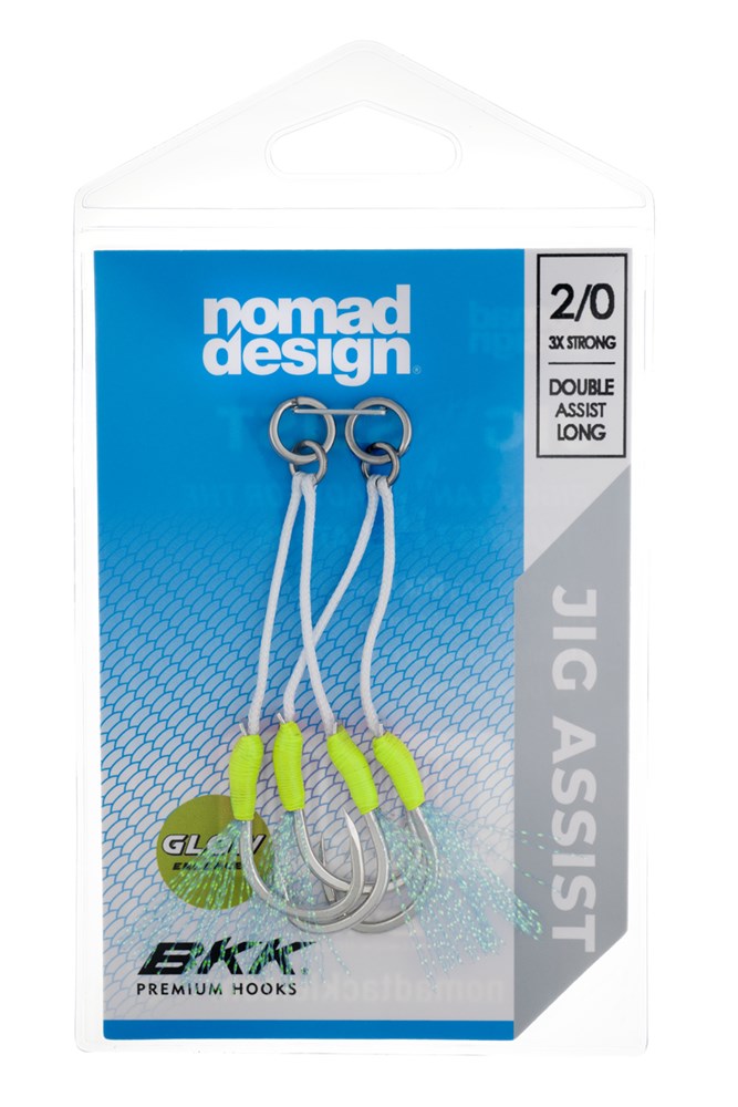 Nomad Design Jig Assist Hooks - Long Double 3X Strong Chartreuse - 2/0