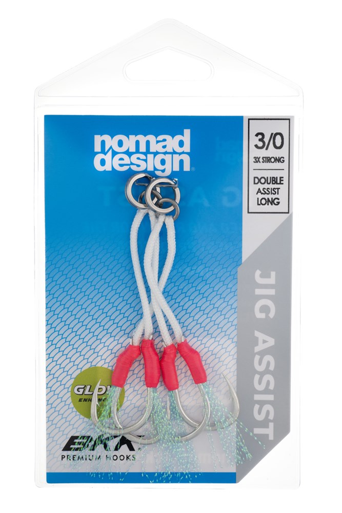Nomad Design Jig Assist Hooks - Long Double 3X Strong Pink - 3/0