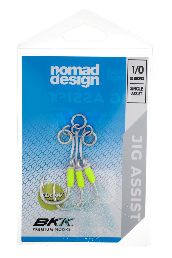 Nomad Design Jig Assist Hooks - Single 5X Strong Chartreuse - 1/0