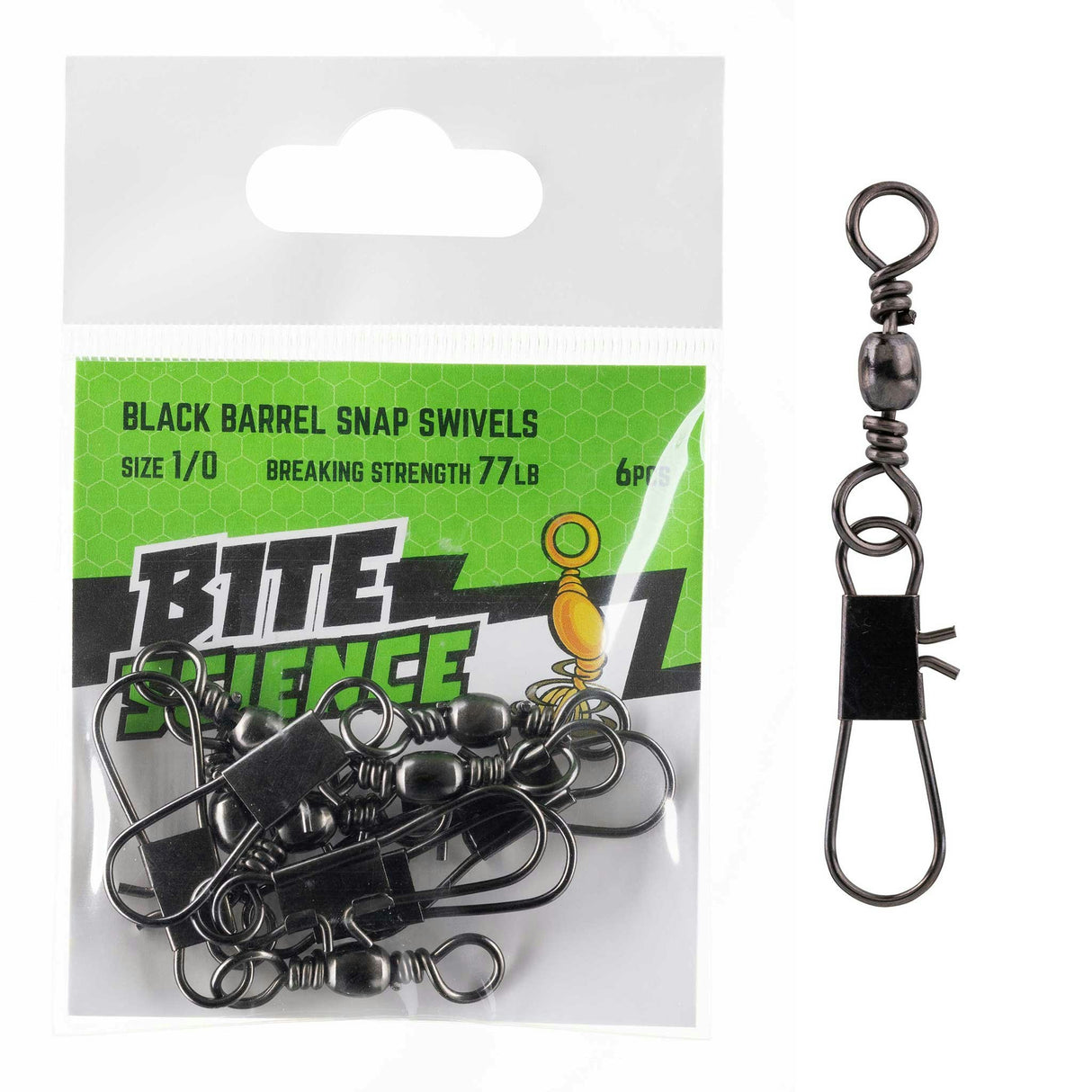 Bite Science Swivels Black Barrel Snap